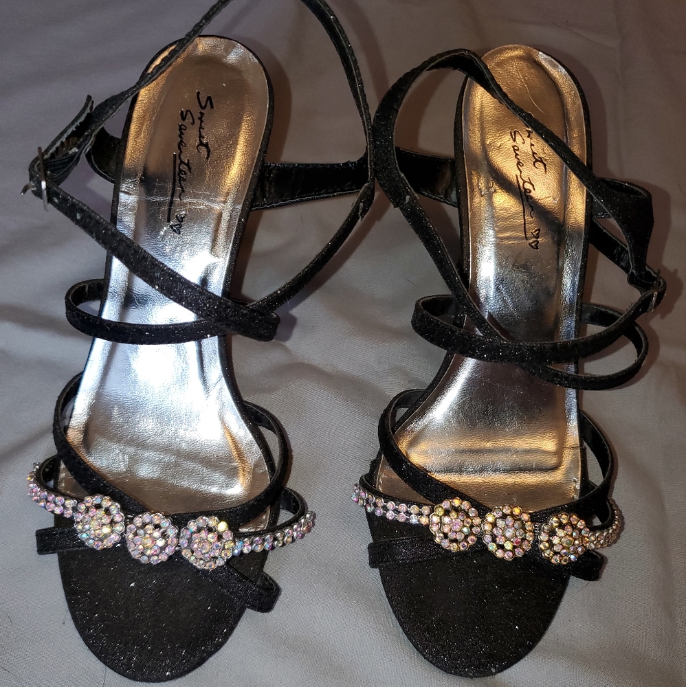 Black sparkle high heels